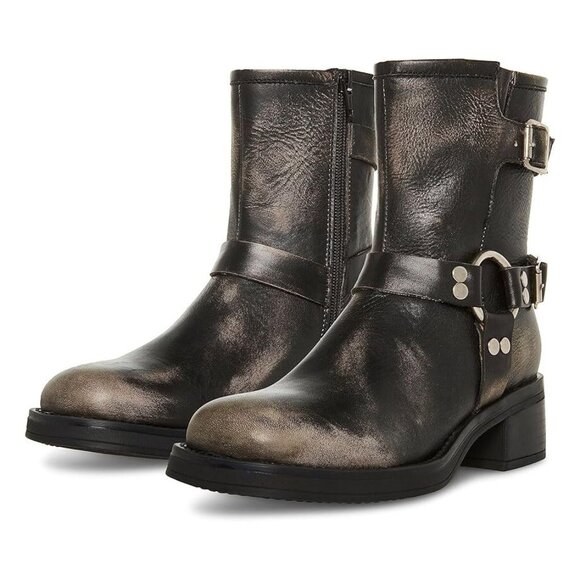 Steve Madden Shoes Brixton Black Distressed Harness Boots